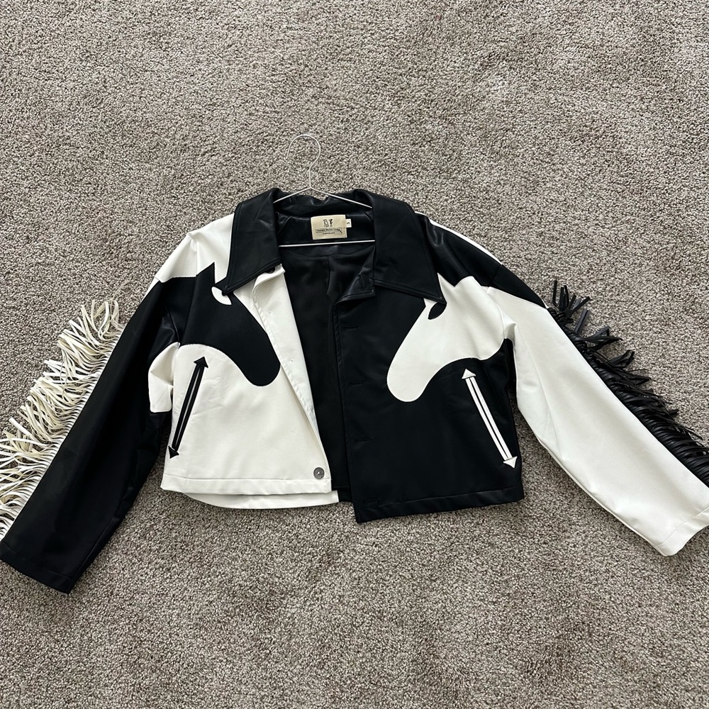 Fashion Brand Company Black and White Fringe Horse Jacket